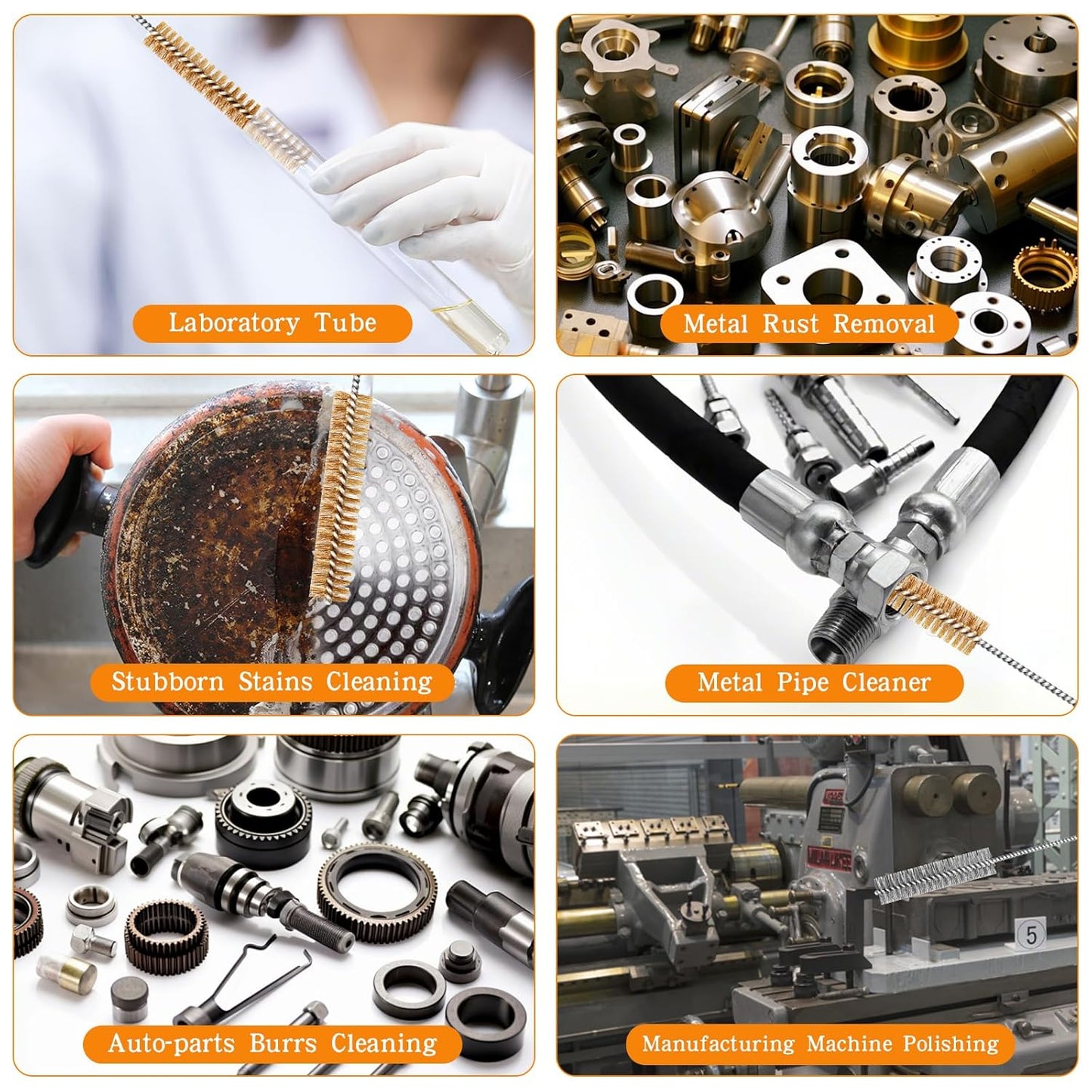 14-Pieces Brass Wire Brush Stainless Steel Tube Brush Set 12" Round Wire Brushes Kit Bore Brush Metal Bristle Cleaning for Pipe, Tube, Auto Parts, Engine (6mm/8mm/10mm/12mm/15mm/20mm/22mm)