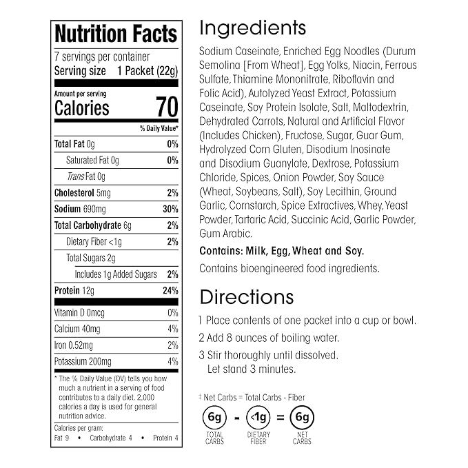 WonderSlim Protein Soup, Chicken Noodle, 70 Calories, 12g Protein, No Fat, Low Carb (7ct)