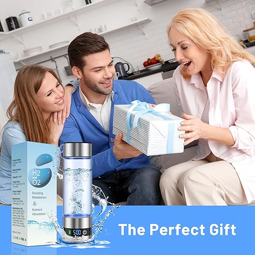 snawowo Glass Hydrogen Water Bottle Generator 16oz/460ml- 2500+PPB Concentration SPE/PEM Technology - Enhanced Vitality Improving Health |Food-grade |LED Display |Type-C Charging for Daily Use or Gift