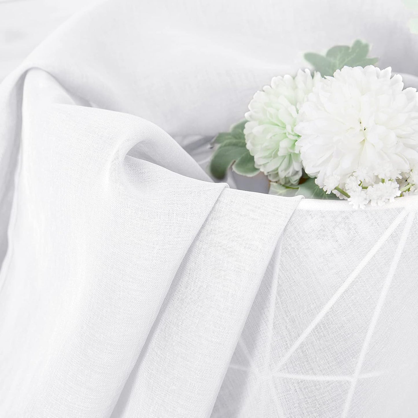 Tollpiz Sheer Curtain Linen Textured Bedroom Curtains Sheer Light Filtering Rod Pocket Voile Curtain for Living Room, 54 x 95 inches Long, White, Set of 2 Panels