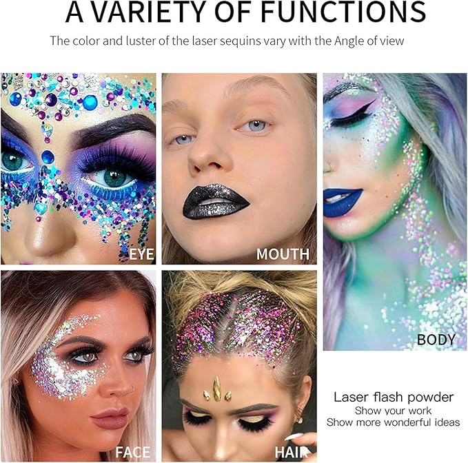 MAEPEOR Chunky Face Body Glitter Gel 19 Colors Mermaid Sequins Holographic Body Glitter Gel Long-Lasting Festival Makeup Glitter Paint for Face Body Hair Nails (30g, 03 Pink)
