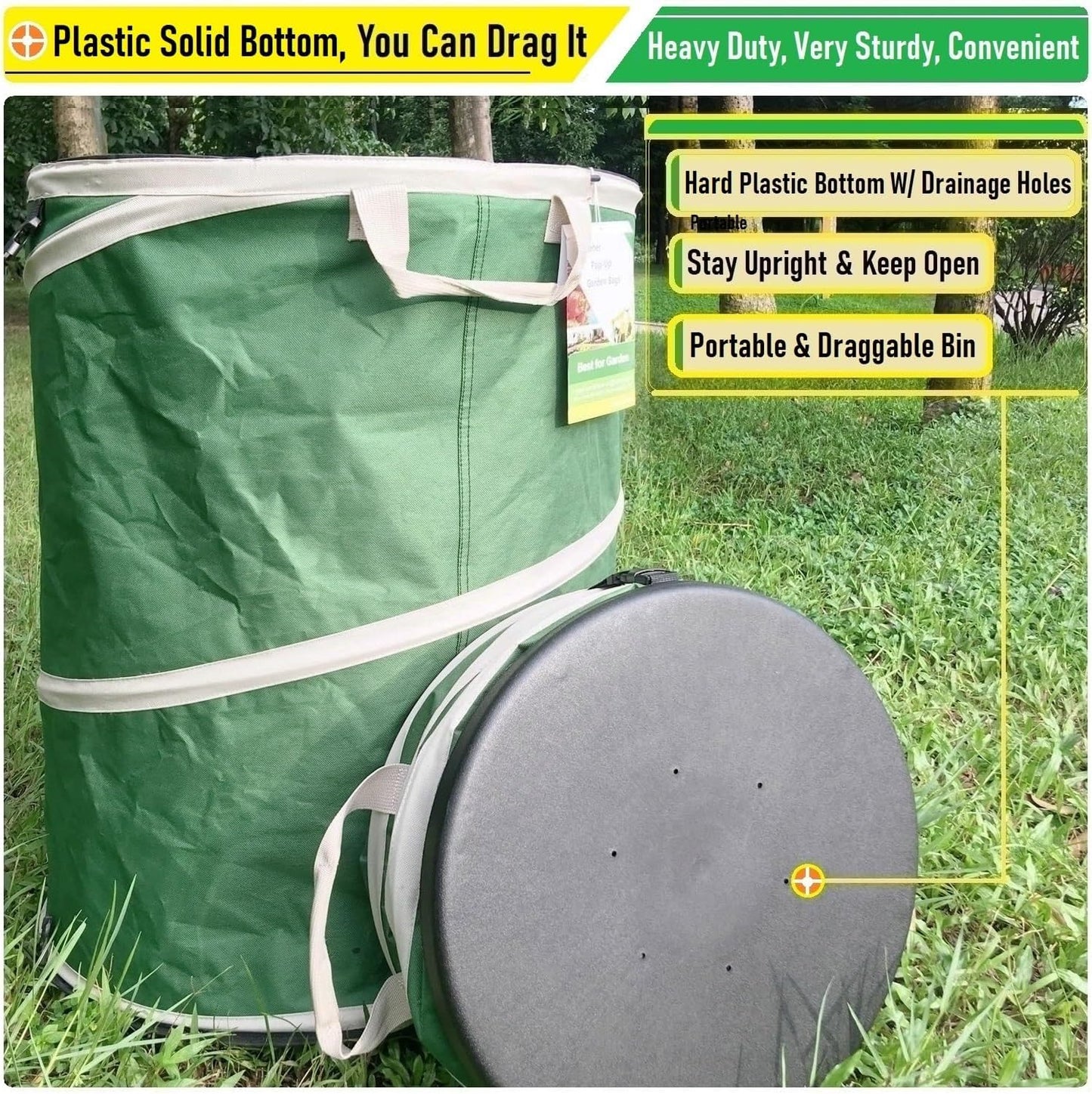 2-Pack 24 Gallon Collapsible Trash Can (19x21 in) Solid Bottom for Pop-Up Trash Can,Recycling Bin,Camping Waste Bin,Laundry Hamper,Yard Waste Bag,Yard Debris Bag,Lawn Grass,Garden Weeds Bags,Leaf Bags