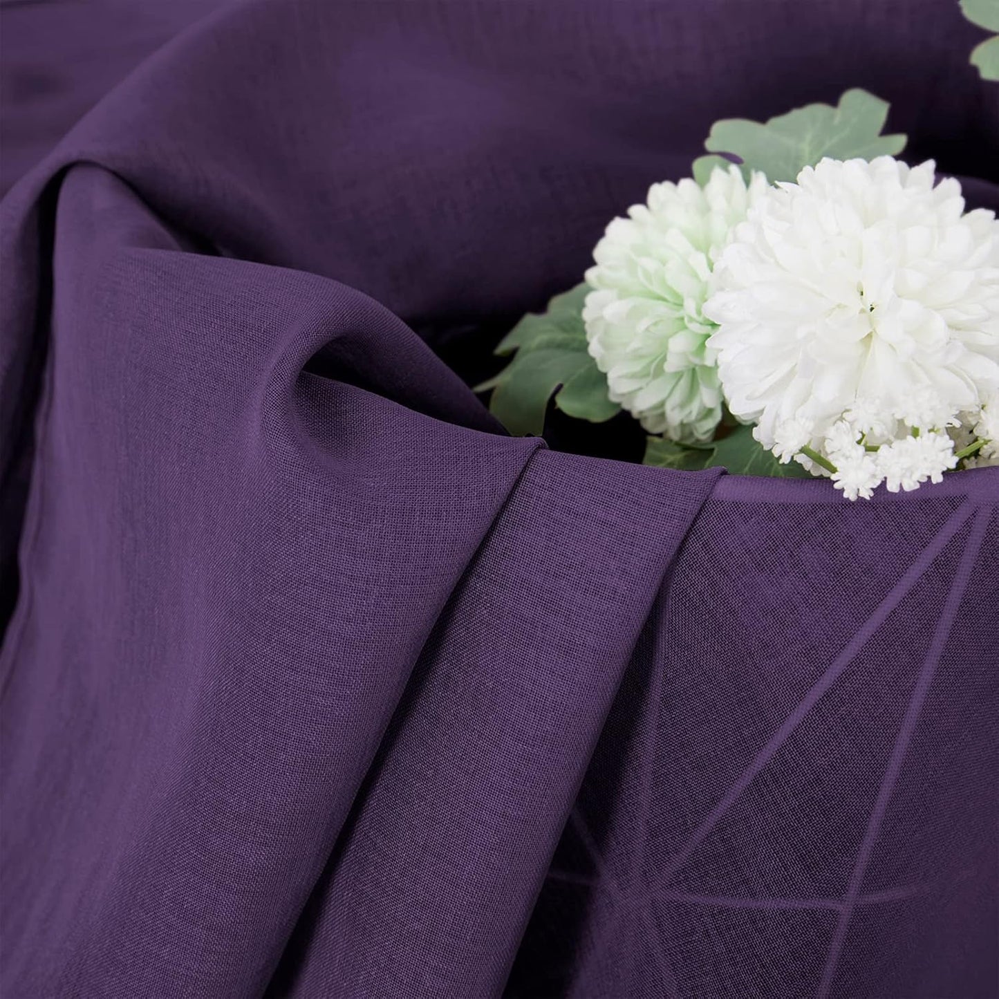 Tollpiz Sheer Curtain Linen Textured Bedroom Curtains Sheer Light Filtering Rod Pocket Voile Curtain for Living Room, 54 x 95 inches Long, Royal Purple, Set of 2 Panels