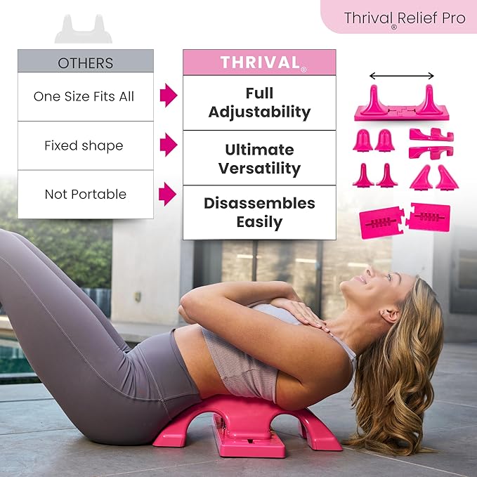 Thrival Relief Pro- Fully Adjustable Psoas, Back and Hip Flexor Muscle Release Tool for Deep Tissue, Trigger Point Massage (Pink) – Made in USA