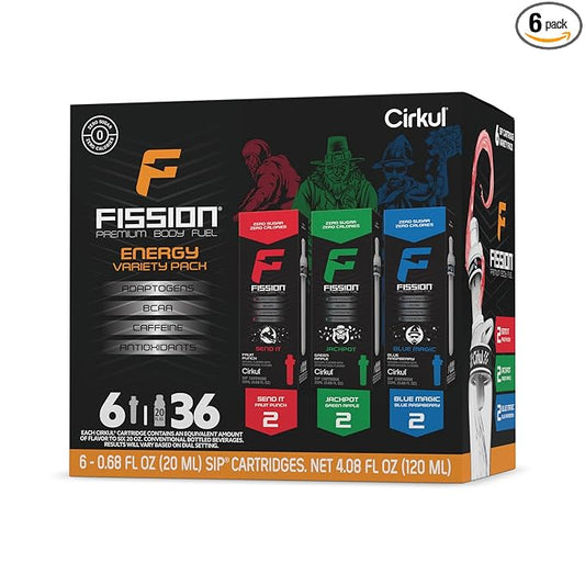 Cirkul Fission Flavor Cartridge Variety Pack with Caffeine, 6-Pack (2 Send It, 2 Jackpot, 2 Blue Magic), No Sugar, Zero Calorie Drink Mix