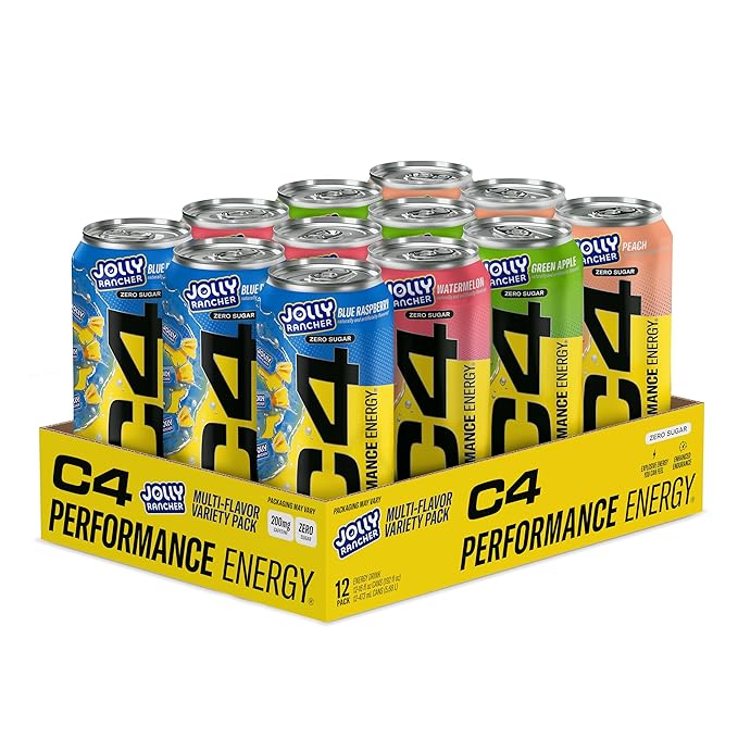 Cellucor C4 Performance Energy Drink | JOLLY RANCHER Variety Pack | Zero Sugar Carbonated Preworkout Energy | 200mg Caffeine with Beta Alanine | 16 Fl Oz (12 Pack)