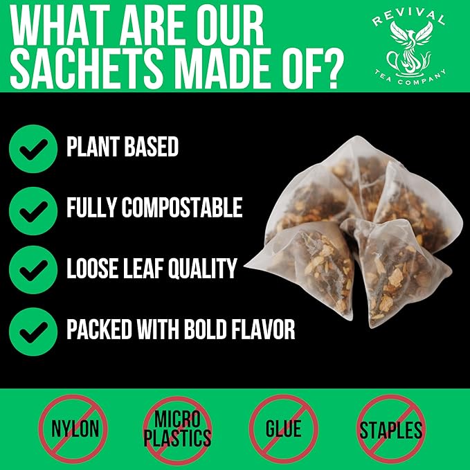 Revival Tea Company Lemon Ginger Tonic - Caffeine Free Herbal Tea Blend with Lemongrass and Ginger - 24 Tea Bags