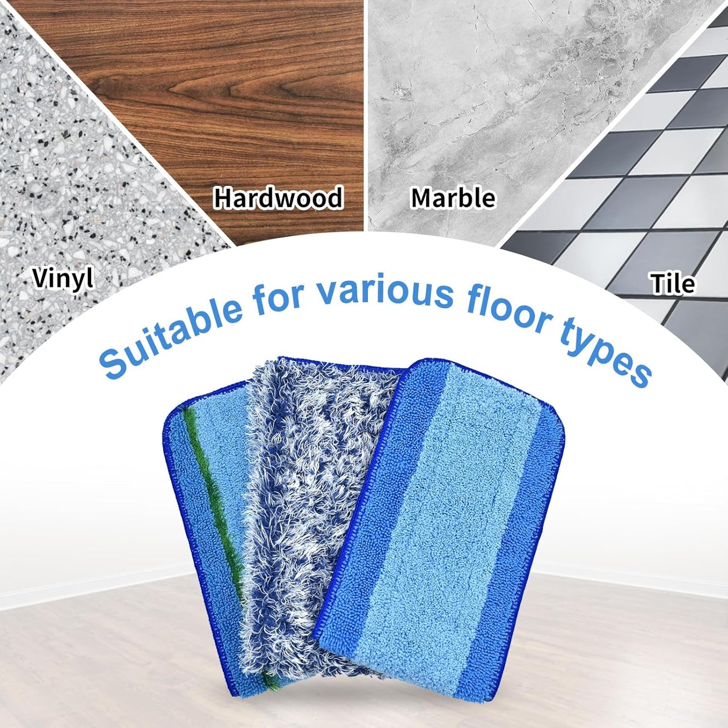 8 Pack Microfiber Cleaning Pad for Bona Mop Hardwood & Hard Surface Floors Dry and Wet Floor Cleaning - Includes 4 Microfiber Cleaning Pad, 2 Deep Clean Pads and 2 Dusting Pad - Dual Zone Cleaning