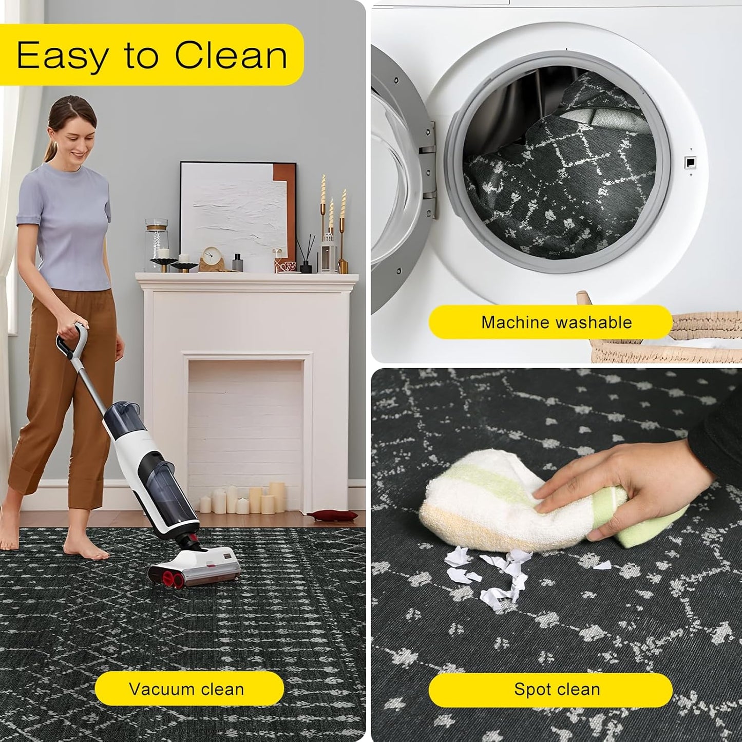 Office Chair Mat for Hardwood & Tile Floors, 55" x 36" Desk Chair Mat, Non-Slip Floor Protector for Rolling Chairs, Machine Washable Area Rug for Home Office, Black