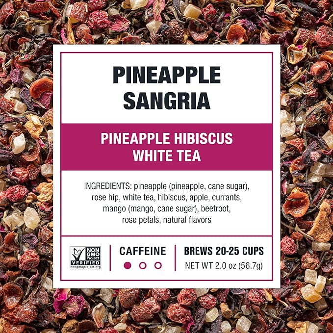 Tiesta Tea Pineapple Sangria Loose Leaf Tea – Pineapple Hibiscus White Tea Blend | Premium Low-Caffeine Fruit Infusion | Hot or Iced | 2oz Resealable Pouch | Makes Up to 25 Cups