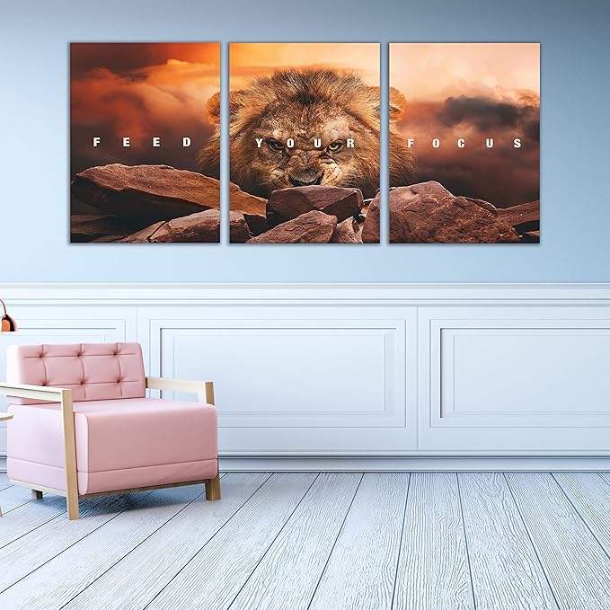 Motivational Wall Art Inspirational Wall Art 3 Pieces Canvas Poster Wall Painting Lion Artwork for Living Room Bedroom Home Decor Prints Pictures Office Wall Decor Framed Ready to Hang 48''Wx 24''H