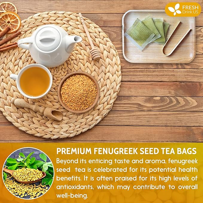 FreshDrinkUS, Premium 30 Fenugreek Tea Bags, 100% Natural & Pure from Fenugreek. Fenugreek Herbal Tea. Made with Natural Material Tea Bags. No Sugar, No Caffeine, No Gluten, Vegan.