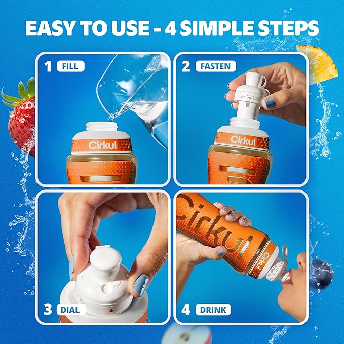 Cirkul 22oz. Orange Plastic Grip Squeeze Water Bottle & Sport Lid, BPA-Free, Non-Slip Design for Gym, Biking & Sports