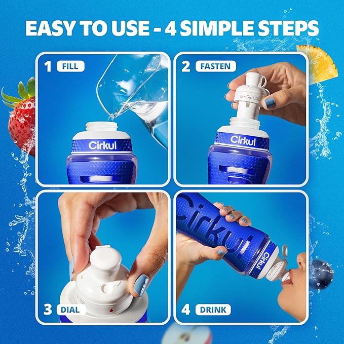 Cirkul 22oz. Navy Plastic Grip Squeeze Water Bottle & Sport Lid, BPA-Free, Non-Slip Design for Gym, Biking & Sports