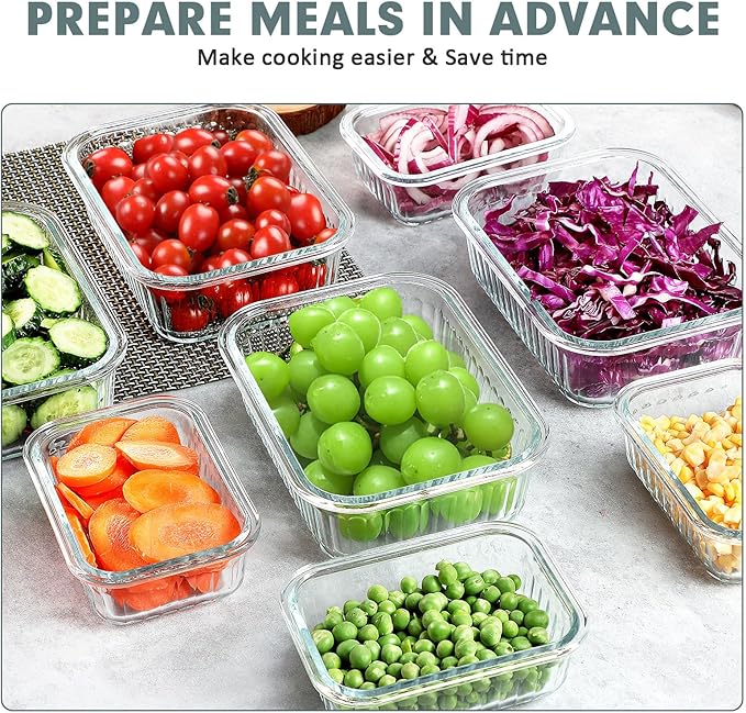 10 Packs Glass Meal Prep Containers with Lids, Glass Food Storage Containers Set, Airtight Lunch Containers, Microwave, Oven, Freezer and Dishwasher Safe, Pink