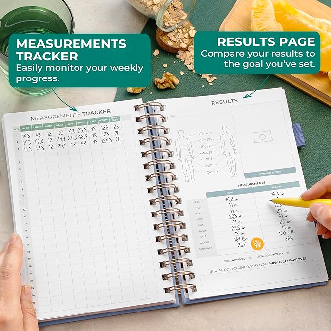 Clever Fox Food Journal Spiral - Daily Food Diary, Meal Prep Planner to Track Calories & Nutrients, Weight Loss Tracker Notebook (Windy Blue)