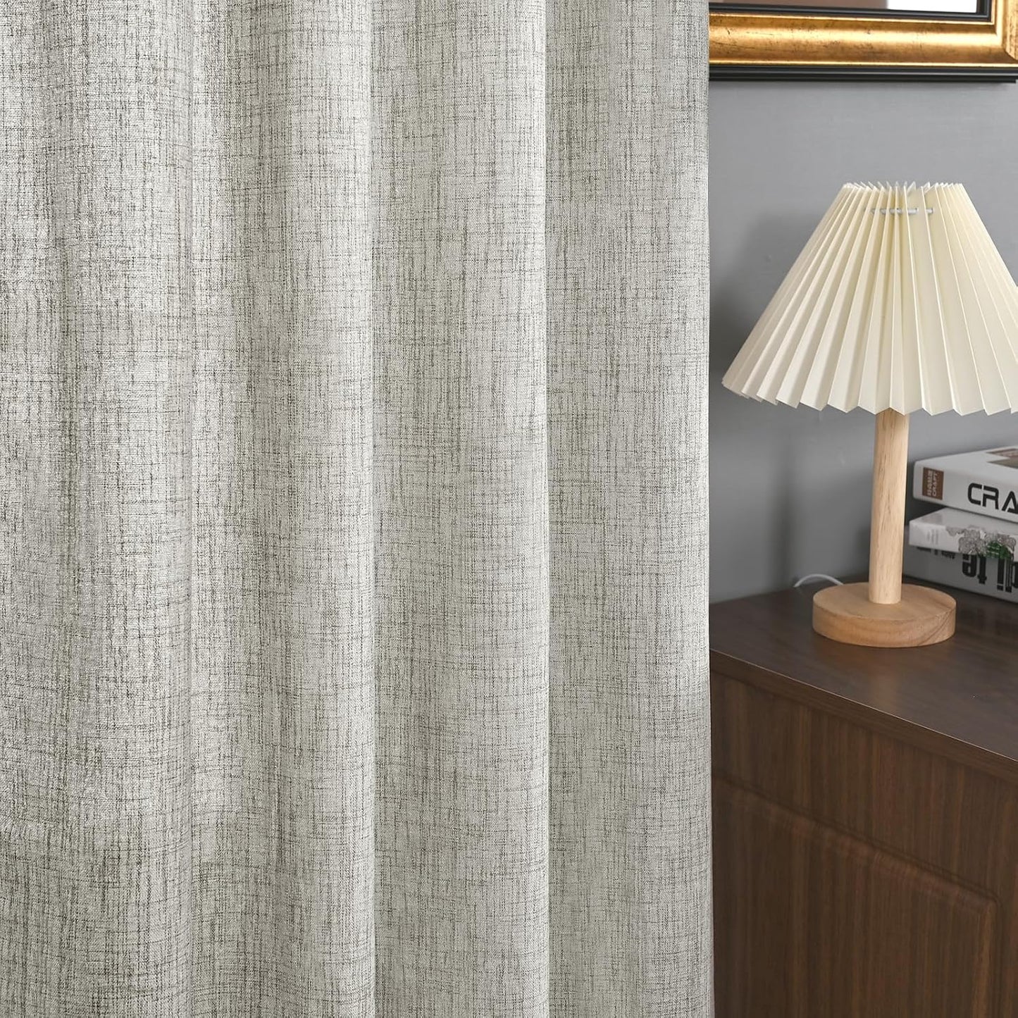 YoungsTex Dark Grey Linen Curtains 63 Inch Length 2 Panels for Living Room, Light Filtering Semi Sheer Drapes Back Tab/Rod Pocket for Bedroom Country Lightweight Window Treatments, 52 X 63 Inch