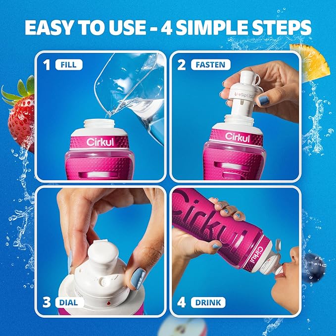 Cirkul 22oz. Pink Plastic Grip Squeeze Water Bottle & Sport Lid, BPA-Free, Non-Slip Design for Gym, Biking & Sports