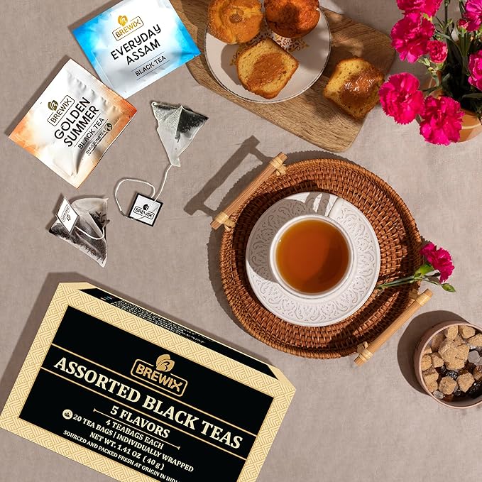 BREWIX Premium Assorted Black Tea Sampler Gift Box with 5 Flavors (20 Pyramid Indivdidually Wrapperd Tea Bags) | Tea Gift Set & Variety Pack | Gifts for Women & Men, Tea Set