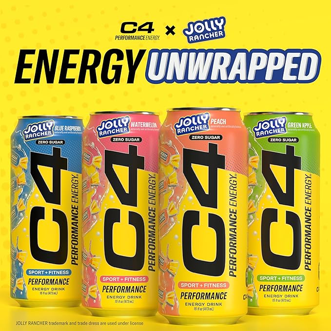 Cellucor C4 Performance Energy Drink | JOLLY RANCHER Variety Pack | Zero Sugar Carbonated Preworkout Energy | 200mg Caffeine with Beta Alanine | 16 Fl Oz (12 Pack)