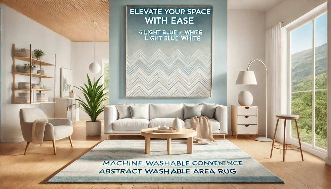 Elevate Your Space with Ease: IOHOUZE 6×9 Abstract Washable Area Rug (Light Blue/White)
