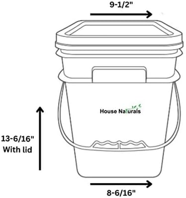 House Naturals 4 Gallon Square Food Grade Bucket Pail with Plastic Handles and Lid (Pack of 3) Made in USA containers (White - Black lids)