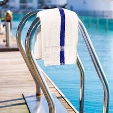 Towels N More 24x48 Soft Poolside Towels - 36 Large Super Absorbent Pool Towel White and Blue Center Stripe - Ideal for Home, Pool, Spa, Gym, Hotel, Motel Rental Room Use - 100% Cotton Bath Towels
