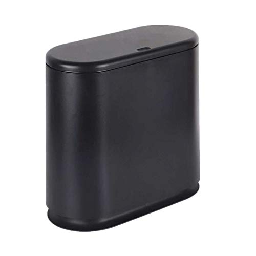 IEEK Plastic Trash Can with Press Top Lid,3.2 Gallon /12 Liter Garbage Can,Black Modern Waste Basket Thin Trash Cans for Bathroom,Kitchen,Living Room,Office and Narrow Spaces
