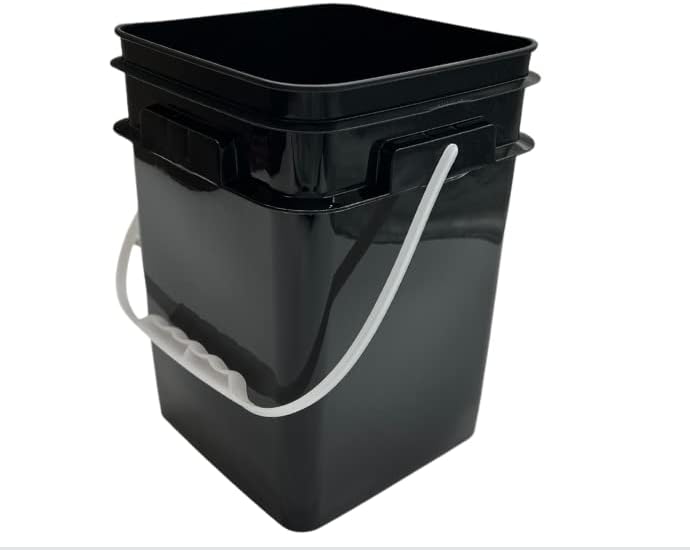 House Naturals 4 Gallon Square Food Grade Bucket Pail with Plastic Handles and Lid (Pack of 3) Made in USA containers (Black)