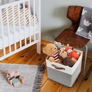 HNZIGE Fabric Storage Cubes 12x12 Cube Storage Bins, Set of 4, Decorative Cube Organizers Bins for Shelves with Handles,Foldable Bins for Cube Organizer Home Toy Nursery Closet(White Gray)
