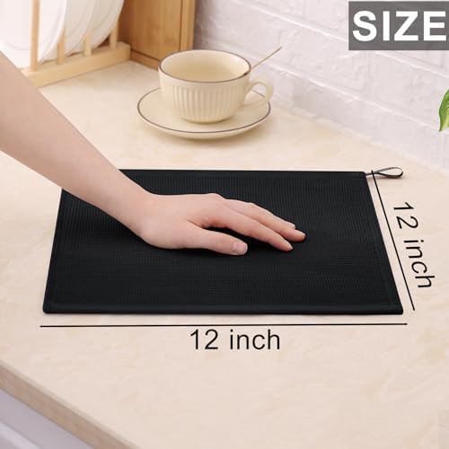 Homaxy 100% Cotton Waffle Weave Dish Cloths - 12 Pack Soft and Absorbent Dish Towels - 12 x 12 Inches Quick Dry Dish Rags - Black