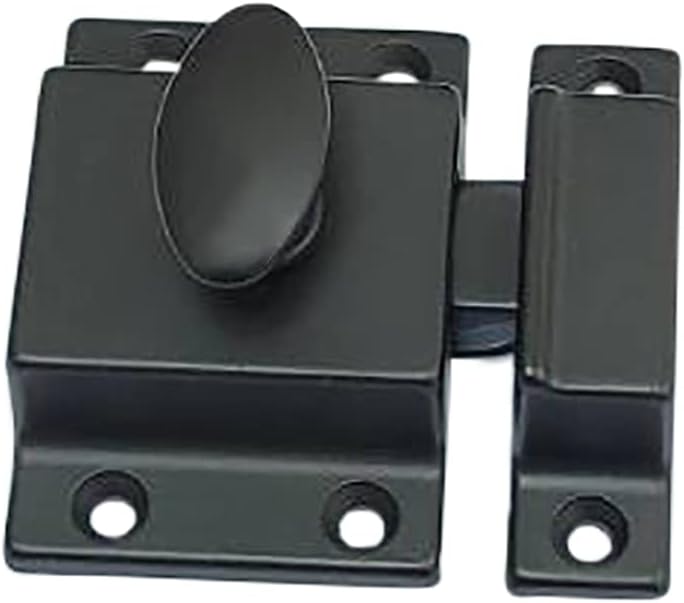 QCAA Traditional Large Oval Turn Cabinet Latch, Solid Brass, 2", for Cupboard & Other Furniture, Matte Black, 1 Pack, Made in Taiwan