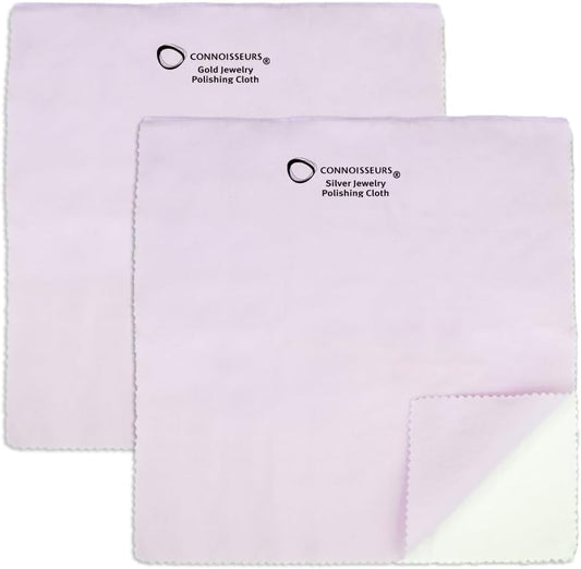CONNOISSEURS Premium Edition Extra Large Polishing Cloth Bundle for Silver & Gold Jewelry - Ultrasoft Fabric with Anti-Tarnish Formula - (2 Pack) 14x14 Inches