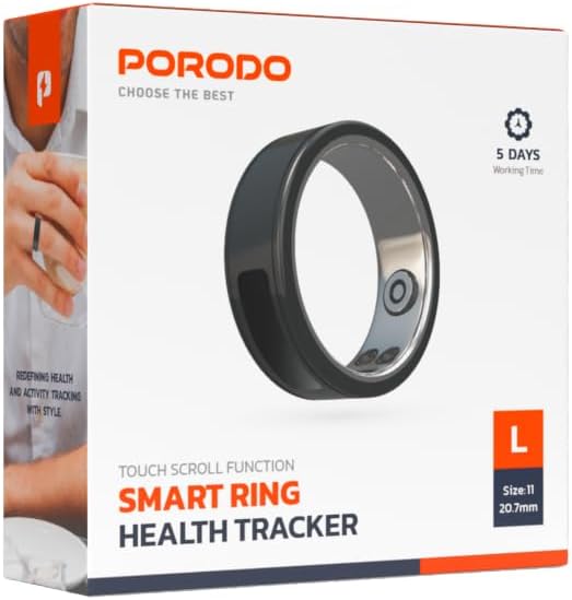 Touch-Control Smart Ring Health Tracker, 5-Day Battery, 20.7mm Size, Monitors Heart Rate, Body Temperature, Blood Oxygen, Menstrual Cycle, Daily Fitness & Calorie Tracking – Black