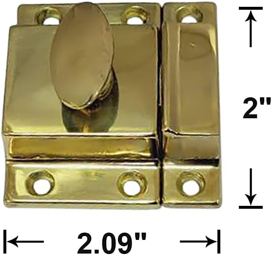 QCAA Traditional Large Oval Turn Cabinet Latch, Solid Brass, 2", for Cupboard & Other Furniture, Polished Brass, 1 Pack, Made in Taiwan