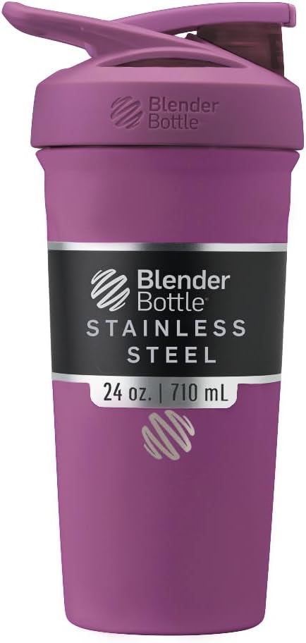 BlenderBottle Sport Insulated Stainless Steel Shaker Bottle with Wire Whisk, 24-Ounce, Plum – Protein Shakes & Hydration for Athletes & Fitness Enthusiasts, Easy Mixing, Keeps Drinks Cold, Lockable Lid