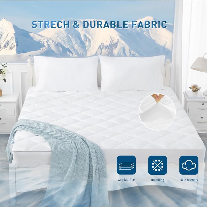 Sunflower Cooling Quilted Queen Mattress Protector, Mattress Pad Queen Chill Soft Mattress Cover, 18-22" Extra Deep Pocket Thin Version, Machine Washable Durable