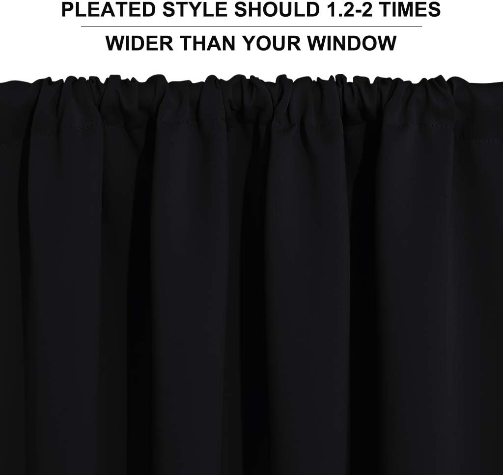 RYB HOME Blackout Curtains for Bedroom - Solid Light Block Blinds Privacy Noise Reduce Drapes for Kids Nursery Laundry Kitchen Cafe Window Decor, W 52 x L 36 inch per Panel, Black, 1 Pair