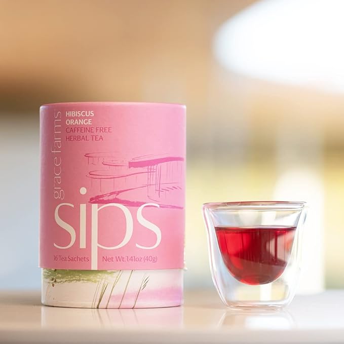 Grace Farms HIBISCUS ORANGE Herbal Tea (16 Pyramid Sachets) | Naturally Sweet, Reviving and Caffeine Free | Organic, Fair Trade and Kosher Certified | Delicious Iced Tea | Gives Back 100% of Profits