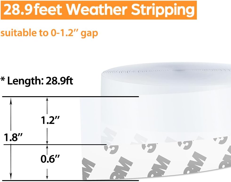 28.9 Ft Door Weather Stripping Door Seal Strip,Silicone Door Draft Stopper,Self Adhesive Shower Door Bottom Seal and Door Insulation Strip for Door Frame Windows and Glass Gaps (Transparent, 45mm)