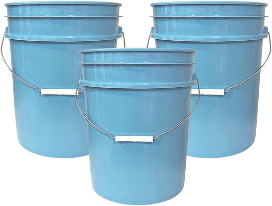 House Naturals 5 Gallon Premium HPDE Plastic Bucket - Made in USA Food Grade Storage Container, BPA Free All Purpose Pail (3, Light Blue)