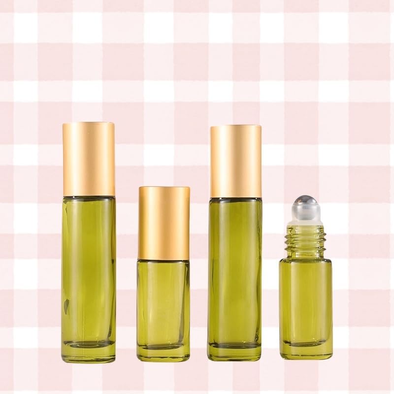 10 Pack Glass Roller Bottles for Essential Oils,10ml Green Roll on Bottles with Stainless Steel Roller Balls,Refillable Aromatherapy Massage Roller Bottle Perfume Bottle for Travel