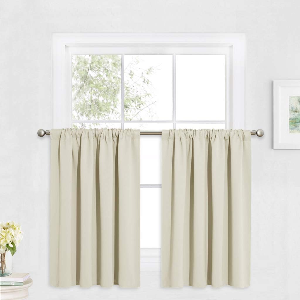 RYB HOME Blackout Curtains for Kitchen, Over Sink Privacy Curtains Window Decor, Thermal Insulating Drapes for Bathroom Cafe Bedroom Small Window, W 42 x L 24 inch, Beige, 2 Panels