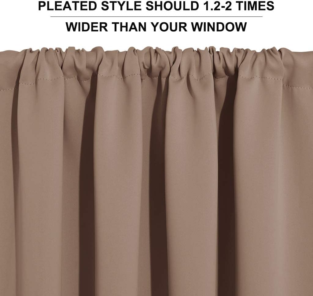 RYB HOME Curtains for Bedroom 63 inches Long, Blackout Thermal Insulating Window Treatment Drapes for Living Room Bathroom Basement Laundry Classroom, W 34 x L 63, Mocha, 2 Panels