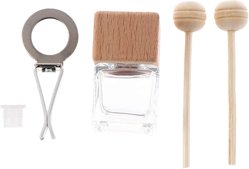 20 Pack,8ml Clear Glass Car Air Freshener Perfume Clip Diffuser,Empty Essential Oil Perfume Vials Diffuser Vent Outlet,Thick Glass Ornament with Wooden Caps,Free Funnel,Dropper