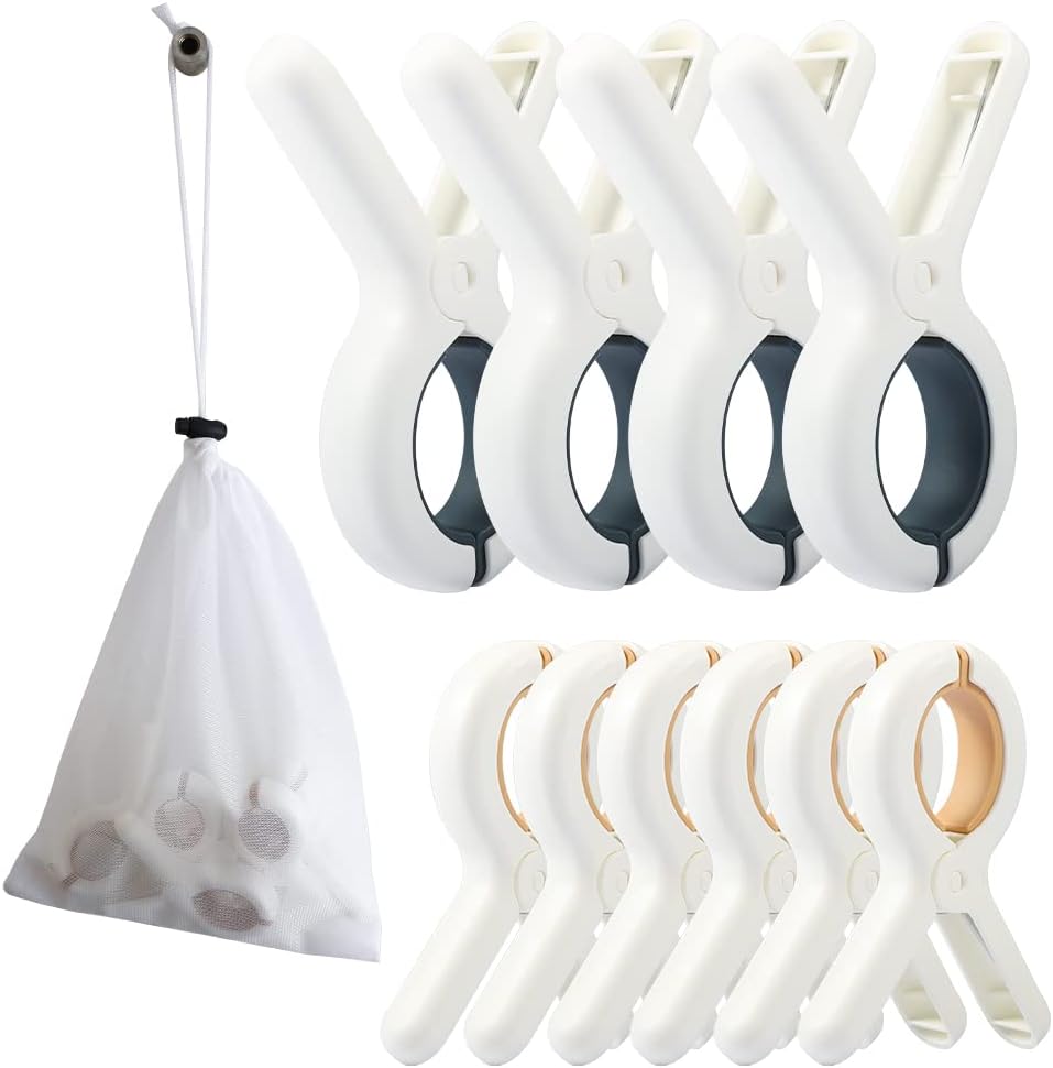 Beach Towel Clip, 10 PCS Cloth Pins, Quilt Drying Clip, Plastic Clothespins, Strong Grip Holder to Dry Laundry on Clothesline and Hanging Rack(6 Small and 4 Large Random Color)