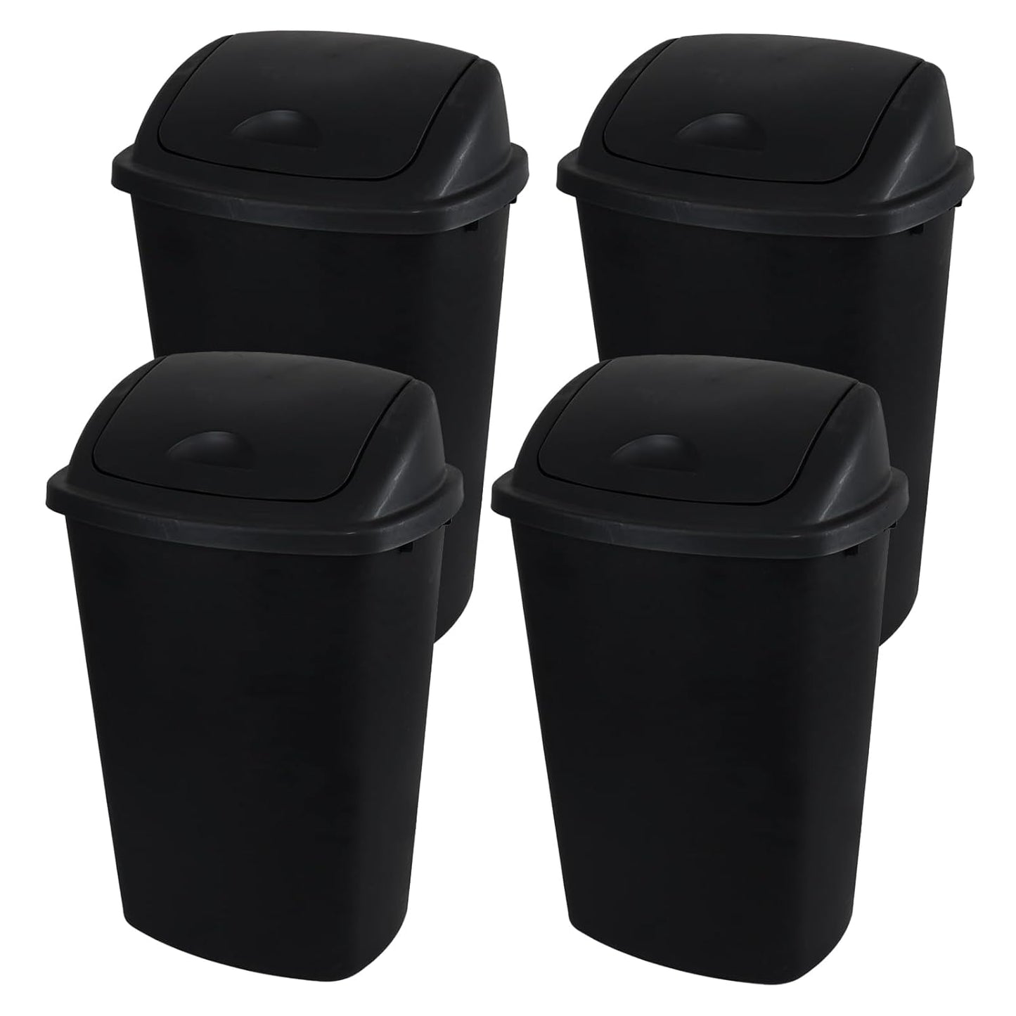 13 Gallon Garbage Can with Swing Lid, Plastic Kitchen Trash Can, 4 Pack, Black