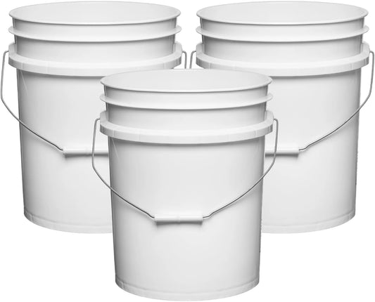 House Naturals 5 Gallon Premium HPDE Plastic Bucket - Made in USA Food Grade Storage Container, BPA Free All Purpose Pail (3, White)