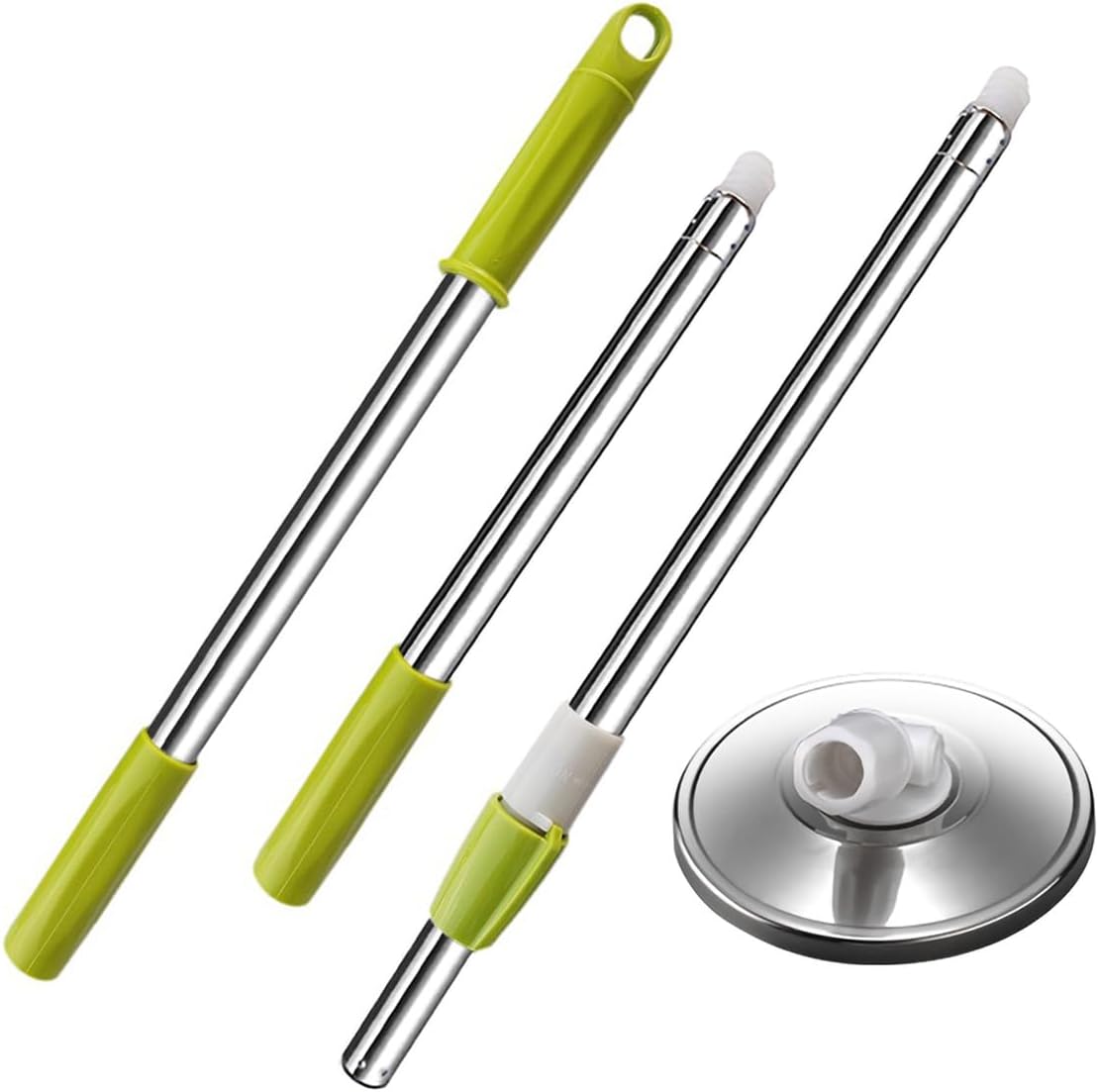 Extended Spin Mop Replacement Mop Handle, Upgraded 60-inch 360 Degrees Rotating Telescopic Replacement Mop Stick for Spin Mop Bucket Cleaning System (Stainless Steel Disc, Green)
