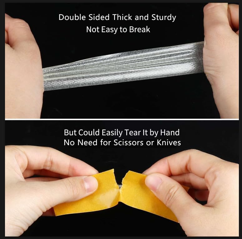 2Pack Double Sided Tape Heavy Duty, 0.79" x 33FT (66FT Total), Universal High Tack Strong Wall Adhesive with Fiberglass Mesh, Super Sticky Resistente Clear Tape, Easy Use Mounting Tape